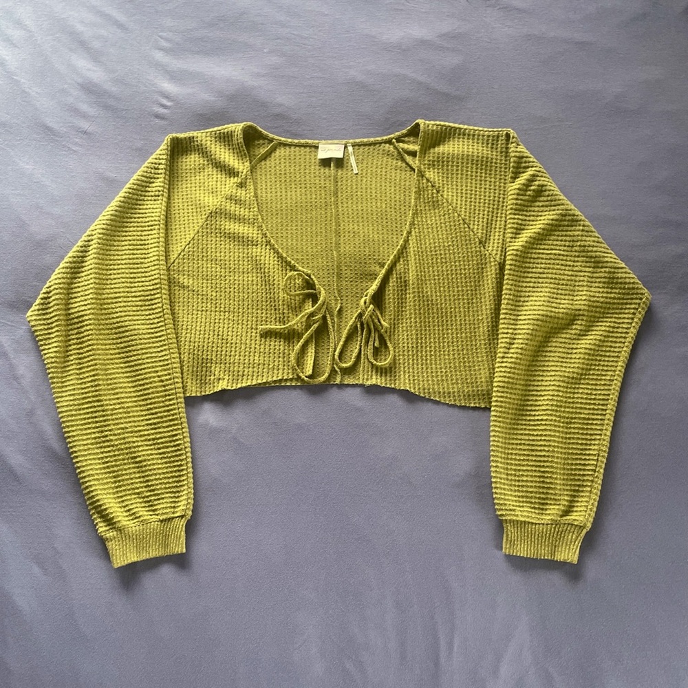 Urban Outfitters (Out from Under) Cropped Waffle Knit Tie-Front Cardigan